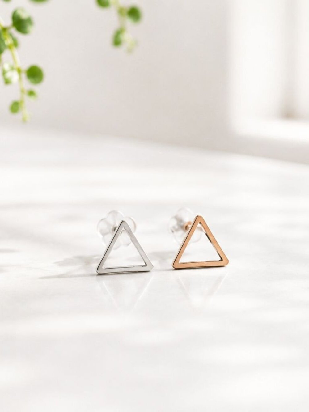 Triangle Stud Earrings In Silver-Tone & Rose Gold Minimalist Design Geometric Je